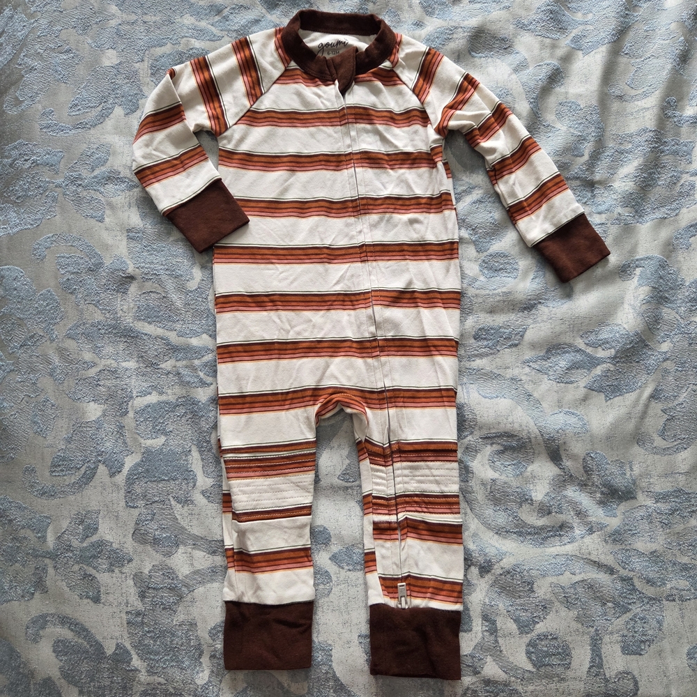 Cozy Striped Kids Footie in Brown and White